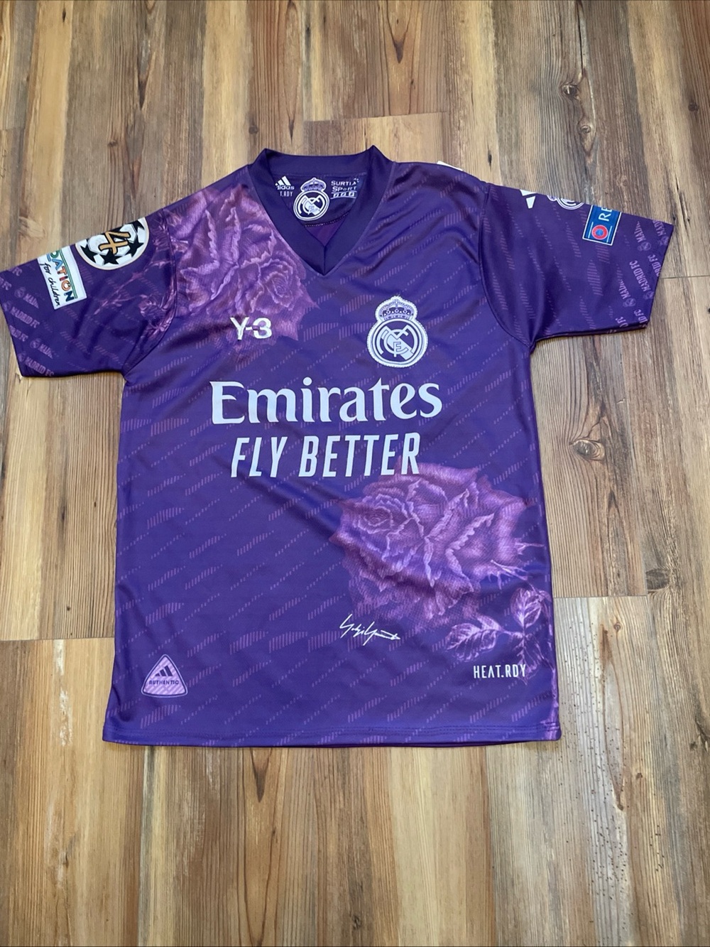 Real Madrid Adidas Y-3 Emirates 'Fly Better' Purple Replica Jersey. Mens Small